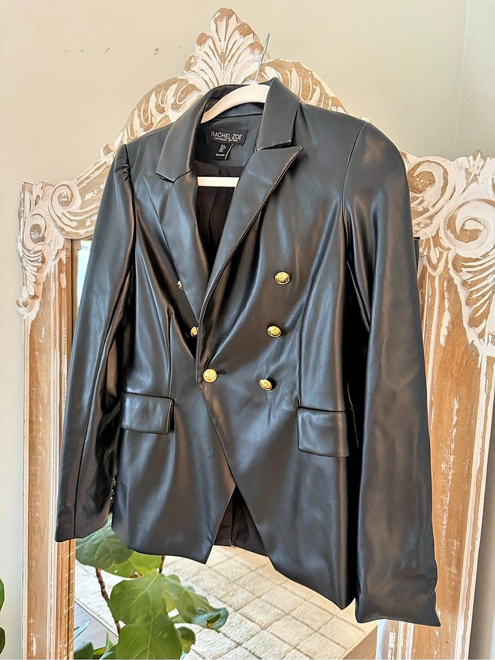 Rachel Zoe Faux Leather Double-Breasted Blazer Women's Black